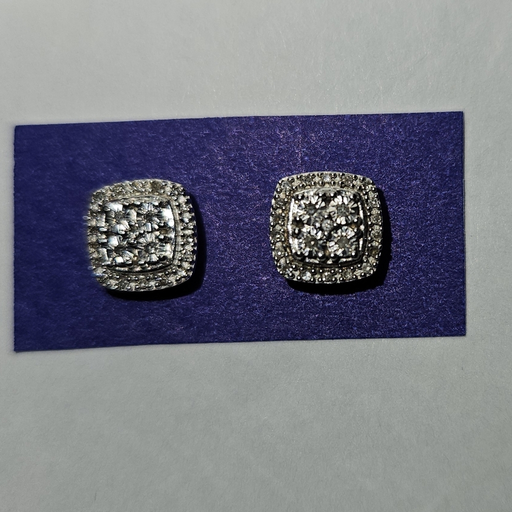 Diamond Earrings Set 1/10 CT TW I-J13, in 925 Sterling Silver. Luxury - Picture 12 of 16
